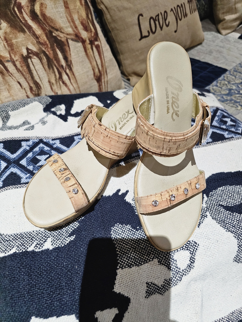 Onex Cork-Style Slide Sandals with Crystal Accents - FITS LIKE SIZE 7M